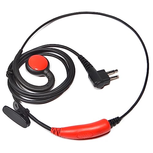 HYS Walkie Talkie Ohrhörer Headset Kompatibel mit Motorola CP040 DP1400 GP68 GP88 GP300 XT420 XT460 Funkgerät, C Form, PTT mit Mikrofon (Rot, 1 Stück) von HYS