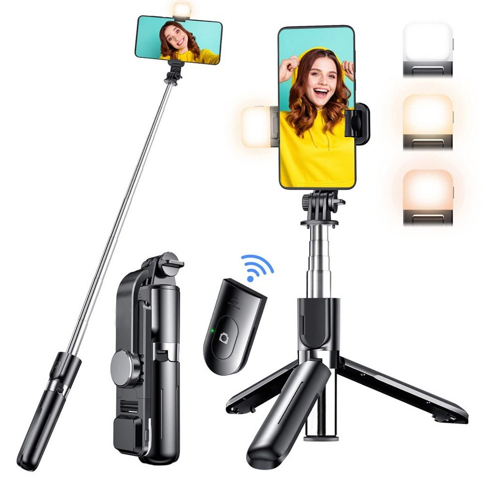 HYTIREBY Bluetooth Selfie Stick Stativ mit Fülllicht, 106CM Selfiestick (Kompatibel mit iPhone 15 Pro Max/14/13/12/11/8/7, Samsung Smartphone) von HYTIREBY