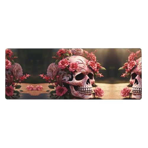 HYTTER Sugar Horror Skull Flowers Rose Pattern Oversized Rubber Mouse Pad Thickened Design 31.5 X 11.8 Inch Suitable for Office, Gaming use von HYTTER