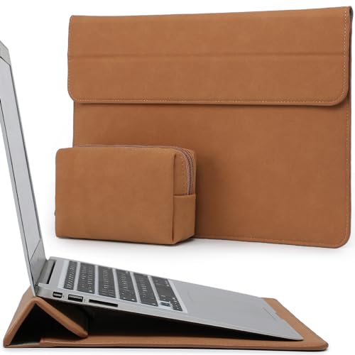 HYZUO 15-16 Zoll Laptop Hülle Laptophülle mit Standfunktion für MacBook Pro 16 M3/M2/M1 Pro/Max A2991 A2780 A2485 A2141 2024-2019, XPS 15, MacBook Pro 15 A1398 2015-2012, mit Kleine Tasche, Braun von HYZUO