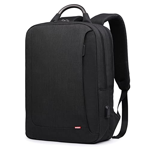HYZUO 15.6 Zoll Laptop Rucksack mit USB Ladeanschluss Slim Backpack Schulrucksack mit Laptopfach Wasserdicht Business Daypack Notebook Tasche für 15-16 Zoll Laptop Herren Damen, Schwarz von HYZUO