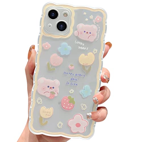 HZLFCZL Kompatibel mit iPhone 14 Plus Hülle Blumen Bär Aesthetic Handyhülle Kameraschutz Case Niedlich Muster Mädchen Frauen Kawaii Weich TPU Transparent Phone Case for iPhone 14 Plus-Gelb von HZLFCZL