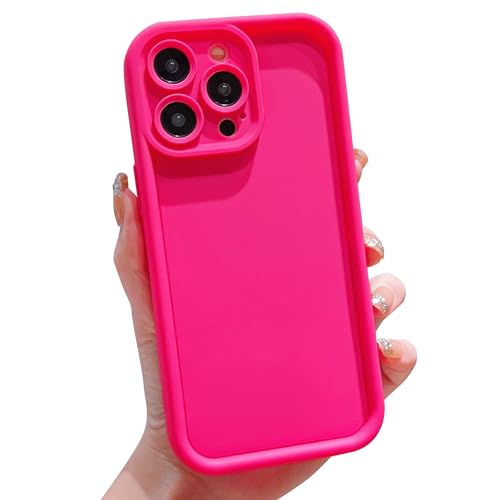 HZLFCZL Kompatibel mit iPhone 14 Pro Hülle Aesthetic einfarbig Personalise kameraschutz handyhülle Cute Soft TPU Shockproof Phone case for iPhone 14 Pro-Hot Pink von HZLFCZL