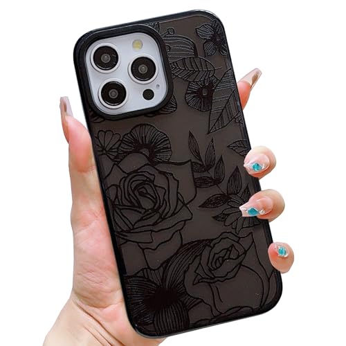 HZLFCZL Transparent Handyhülle für iPhone 14 Pro Max Hülle 6,7 Zoll, Niedliche Rose Aesthetic für Frauen und Mädchen, Premium TPU Stoßfest Anti-Gelb Schutzhülle - Schwarz von HZLFCZL