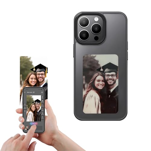 HabiWell Handyhülle, Smartphone-Hülle, Rückprojektion, Tinte, personalisierbar, sofort zum Präsentieren von Fotos, personalisierbar, Schwarz (Schwarz, iPhone 13 PRO) von HabiWell