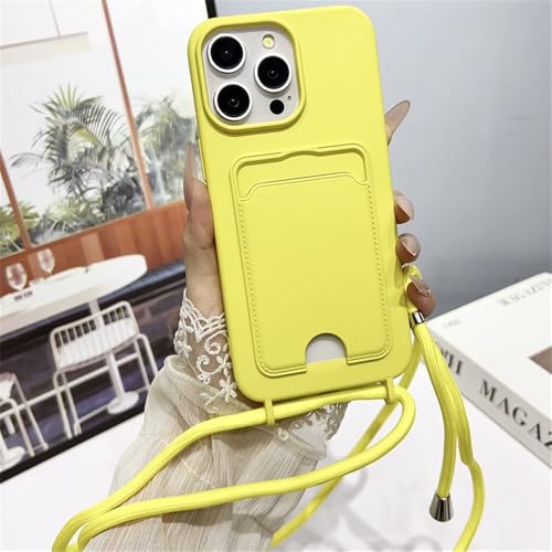 Hadwii Handykette Hülle für iPhone 14 Pro Max Schutzhülle mit Kartenfach und Band Silikon TPU Handyhülle Dünn Weiche Stoßfest Flexibel Tasche Bumper Case für iPhone 14 Pro Max, Gelb von Hadwii