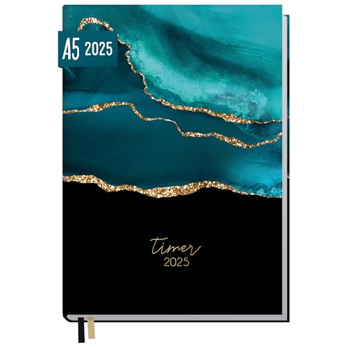 Häfft® Chäff-Timer Classic Kalender 2025 A5 "Shiny Teal" Buchkalender, Terminplaner, Terminkalender, Wochenplaner für 12 Monate: Jan. 2025 bis Dez. 2025 - nachhaltig & klimafreundlich von Häfft