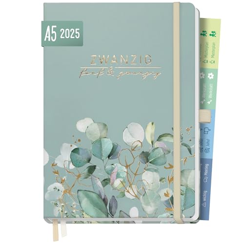 Häfft® Chäff-Timer Premium Kalender 2025 A5 “Minty Leaves” Buchkalender, Terminplaner, Terminkalender, Wochenplaner, Wochenkalender 12 Monate: Jan 25 bis Dez 25 - nachhaltig & klimafreundlich von Häfft