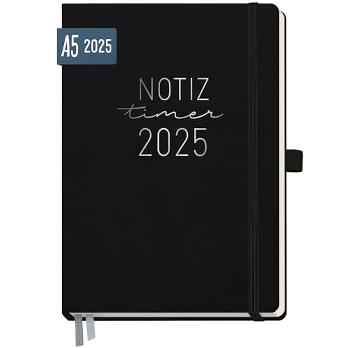 Häfft® Wochen-Notiz-Kalender 2025 A5 "Schwarz" Buchkalender, Terminplaner Notiz-Timer, Wochenkalender, Organizer, Terminkalender mit Einstecktasche - nachhaltig & klimafreundlich von Häfft