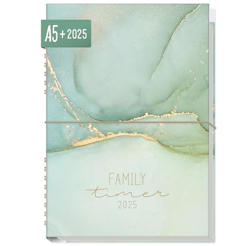 Häfft® Family-Timer 2025 A5+ "Soft Green" Familien-Kalender für 4 Personen, Familien-Planer 12 Monate: Jan bis Dez 25 - nachhaltig & klimafreundlich von Häfft