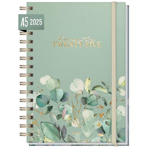 Häfft® International calendar 2025 A5 "Minty Leaves" with spiral binding in languages: EN/FR/IT/ES - personal organizer, timer, life planner - sustainable & climate friendly von Häfft