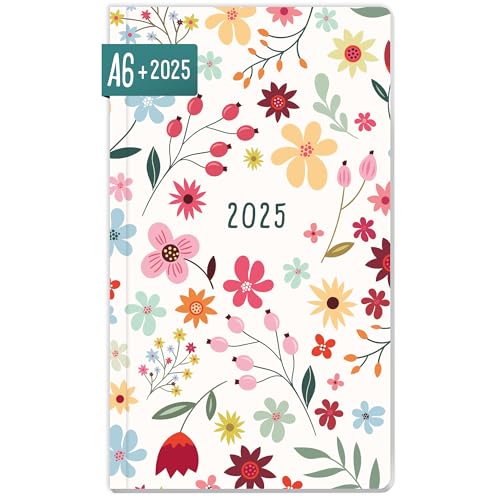 Häfft® Monatskalender 2025 A6+ Slim "Wild Flower" 1 Monat auf 2 Seiten, Monatsplaner klein, Taschenkalender mit Jahres- & Ferienübersicht - nachhaltig & klimafreundlich von Häfft