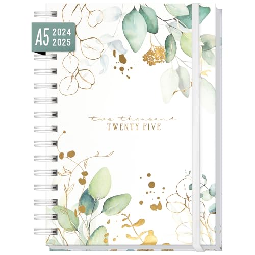 International calendar 2024/2025 A5 "Gold Leaf" weekly planner for 18 months (Jul 24 - Dec 25) in languages: EN/FR/IT/ES - sustainable & climate friendly von Häfft