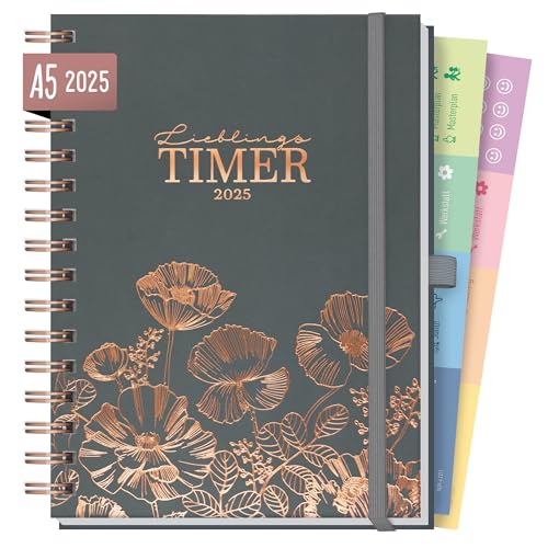 Häfft® Lieblings-Timer Deluxe Kalender 2025 A5 "Poppy" Terminplaner, Spiralkalender, Terminkalender, Wochenplaner, Ringbuch Planner - nachhaltig & klimafreundlich von Häfft