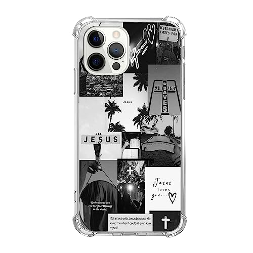 Hagkou Aesthetic Christian Black Collage Hülle Kompatibel mit iPhone 16 Pro, Bibelvers Christian Cover für iPhone 16 Pro, Cool TPU Handyhülle von Hagkou