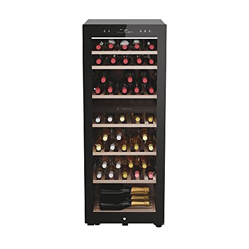 Haier HWS77GDAU1 Weinkühlschrank / 77 Flaschen / 2 Temperaturzonen/Einzigartiges natürliches Luftstromsystem/UV-Schutz, Schwarz von Haier