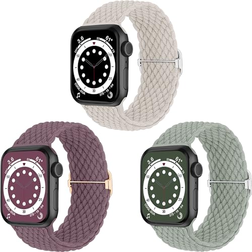 HalfYue Geflochtenes Armband Kompatibel mit Apple Watch Armband 38mm 40mm 41mm für Männer/Frauen, Verstellbares Elastisches Nylon Armband für iWatch Series 9/8/7/6/5/4/3/2/1/Ultra2/SE, 3 Stück von HalfYue