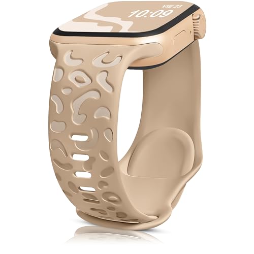 HalfYue Leopardenmuster Graviertes Armband Kompatibel mit Apple Watch Armband 42mm 44mm 45mm 49mm für Männer/Frauen, Weicher Silikon-Sportprägungsgurt für iWatch Series 9/8/7/6/5/4/3/2/1/Ultra2/SE von HalfYue