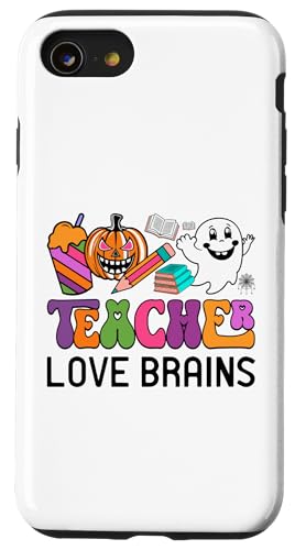 Hülle für iPhone SE (2020) / 7 / 8 Teacher Love Brains Retro Halloween Groovy Kostüm Herren Damen von Halloween Adult Costume