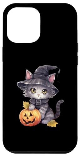 Hülle für iPhone 12 Pro Max Retro schwarze Katze Kürbis Halloween Kostüm Herbst Saison von Halloween Cat Pumpkin