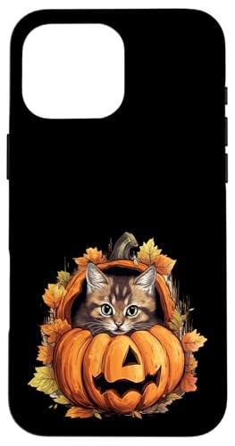 Hülle für iPhone 16 Pro Max Retro schwarze Katze Kürbis Halloween Kostüm Herbst Saison von Halloween Cat Pumpkin