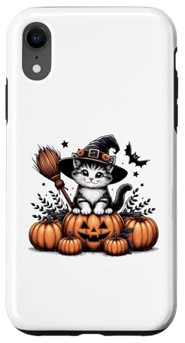 Hülle für iPhone XR Retro schwarze Katze Kürbis Halloween Kostüm Herbst Saison von Halloween Cat Pumpkin