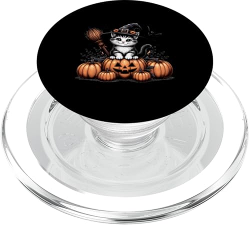 Retro schwarze Katze Kürbis Halloween Kostüm Herbst Saison PopSockets PopGrip für MagSafe von Halloween Cat Pumpkin