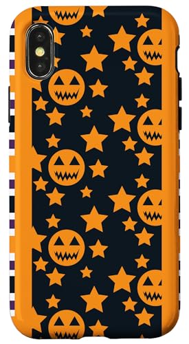 Hülle für iPhone X/XS Halloween Kürbis Stern weiß, lila, orange & schwarz gestreift von Halloween Costume Fall Shopp