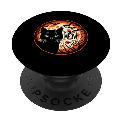 Halloween Katze Mond Mitternacht Miau PopSockets Klebender PopGrip von Halloween Costume Tees For Boys Girls Men Women