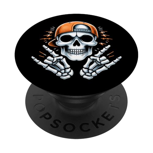 Rocker Skeleton Cap Skater Halloween PopSockets Klebender PopGrip von Halloween Designs By ShirtZilla