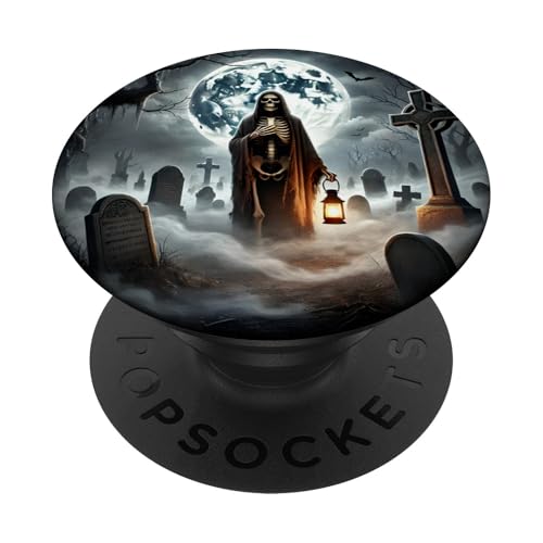 Düsteres Halloween Skelett mit Laterne auf dem Friedhof PopSockets mit austauschbarem PopGrip von Halloween Geister Hexen Kürbis Party Design