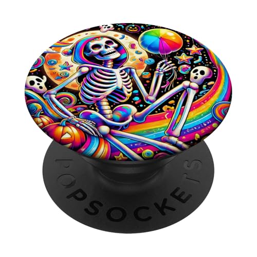 Farbenfrohes Halloween Skelett mit Kapuze Luftballon Kürbis PopSockets mit austauschbarem PopGrip von Halloween Geister Hexen Kürbis Party Design