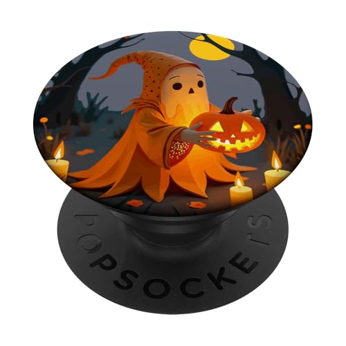 Ein niedlicher Geist mit Kürbis-Jack-O-Laternenausschnitt PopSockets mit austauschbarem PopGrip von Halloween Ghostly Gifts & Creepy Tees by taiche