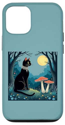 Hülle für iPhone 14 Eine vertraute schwarze Katze und Fliegenpilze, Halloween-Illustration 1 von Halloween Ghostly Gifts & Creepy Tees by taiche