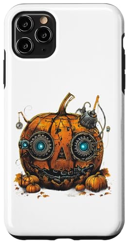 Hülle für iPhone 11 Pro Max Halloween Steampunk Kürbis Herbst Gruseliges Spinnennetz Roboter von Halloween Party Autumn Season Thanksgiving