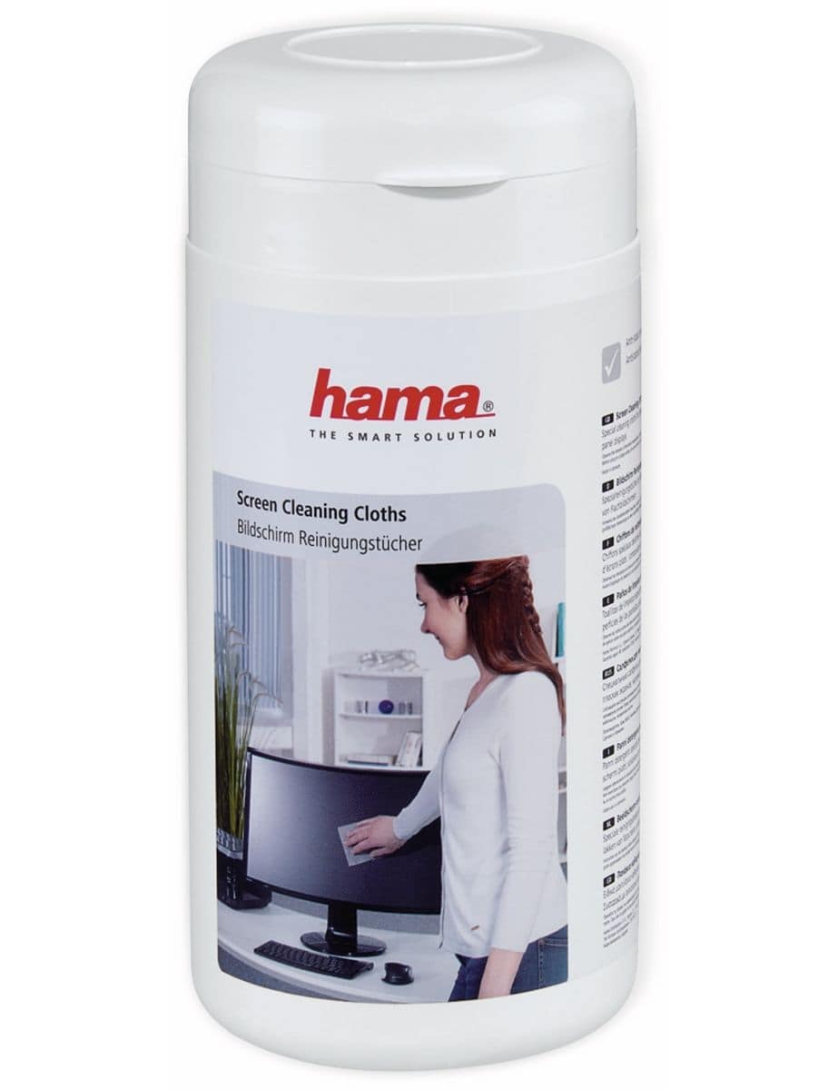 HAMA Bildschirm-Reinigungstücher, 100 Stück, in Spenderdose von Hama