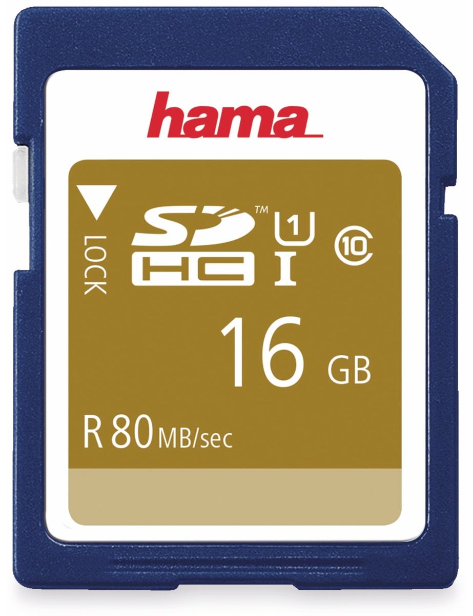 HAMA SDHC Card 124134, 16 GB, Class 10, UHS-I, 80 MB/s von Hama