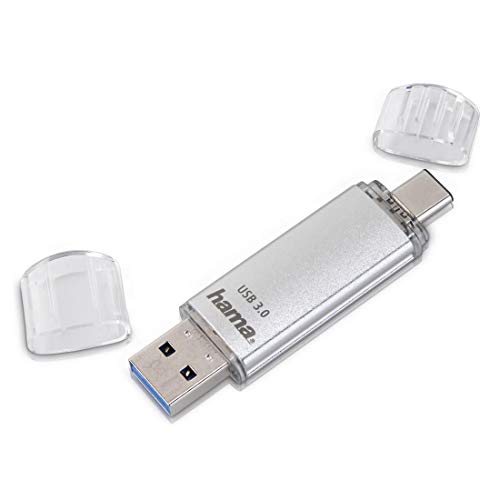Hama 128GB USB-Speicherstick mit USB 3.0&USB 3.1-Type-C (2-in-1 USB-Stick, z.B.für Android Handy, Tablet, Computer, Notebook, MacBook, OTG, 40MB/s) USB-Typ-C Handy-Stick, Doppel Memory-Stick silber von Hama
