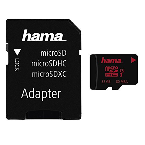 Hama 32GB micro SDHC Speicherkarte (Datenübertragungsrate bis zu 80 MB/Sek, UHS-I Speed Class 3 + universellen SD Adapter) von Hama
