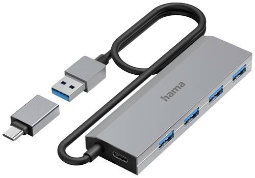 Hama 4 Port USB 3.2 Gen 1-Hub (USB 3.0) mit USB-C® Stecker Grau von Hama