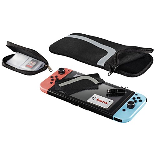 Hama 6in1-Zubehör-Set für Nintendo Switch (inkl. Sleeve Tasche, Aufbewahrungstasche für Spiele, Display-Schutzfolie, Reinigungstuch, 2 Control-Stick Aufsätze, Touchpen) schwarz von Hama