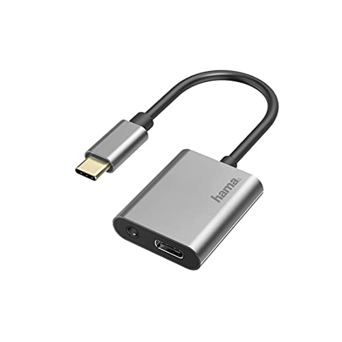 Hama Audio Adapter 1 auf 2, USB C - Klinke/USB C (Kopfhörer Adapter 3,5 mm Klinke für Audio und USB C Buchse Power, Alu-Gehäuse, USB C Adapter für Tablet, Handy, Anschluss von Kopfhörer, Lautsprecher) von Hama