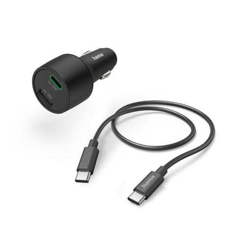 Hama Auto Ladegerät Set mit Ladekabel, Kfz Schnellladegerät 32 Watt Power Delivery / Qualcomm Quick Charge (2 Port Zigarettenanzünder 1x USB A, 1x USB C, Mehrfach Ladestecker für Smartphone) schwarz von Hama