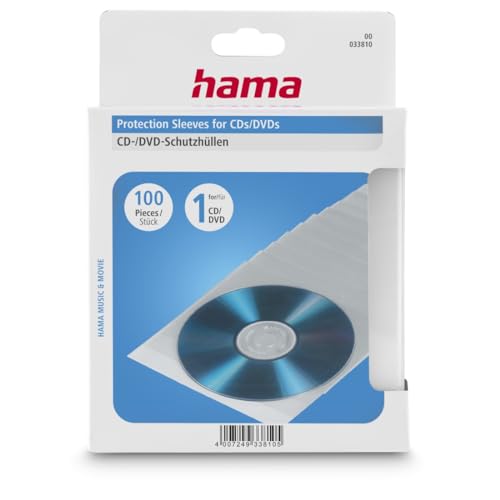 Hama CD-/DVD-/Blu-ray Schutzhüllen (Slim-Design, Sleeve aus Kunststoff, 100 Stück), transparent von Hama