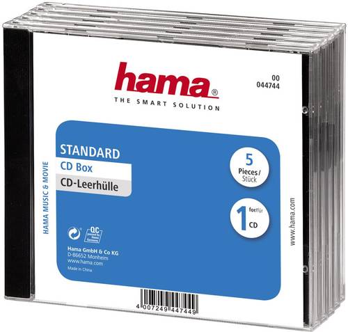 Hama CD Hülle 00044744 1 CD/DVD/Blu-Ray Transparent, Schwarz Polystyrol 5St. von Hama