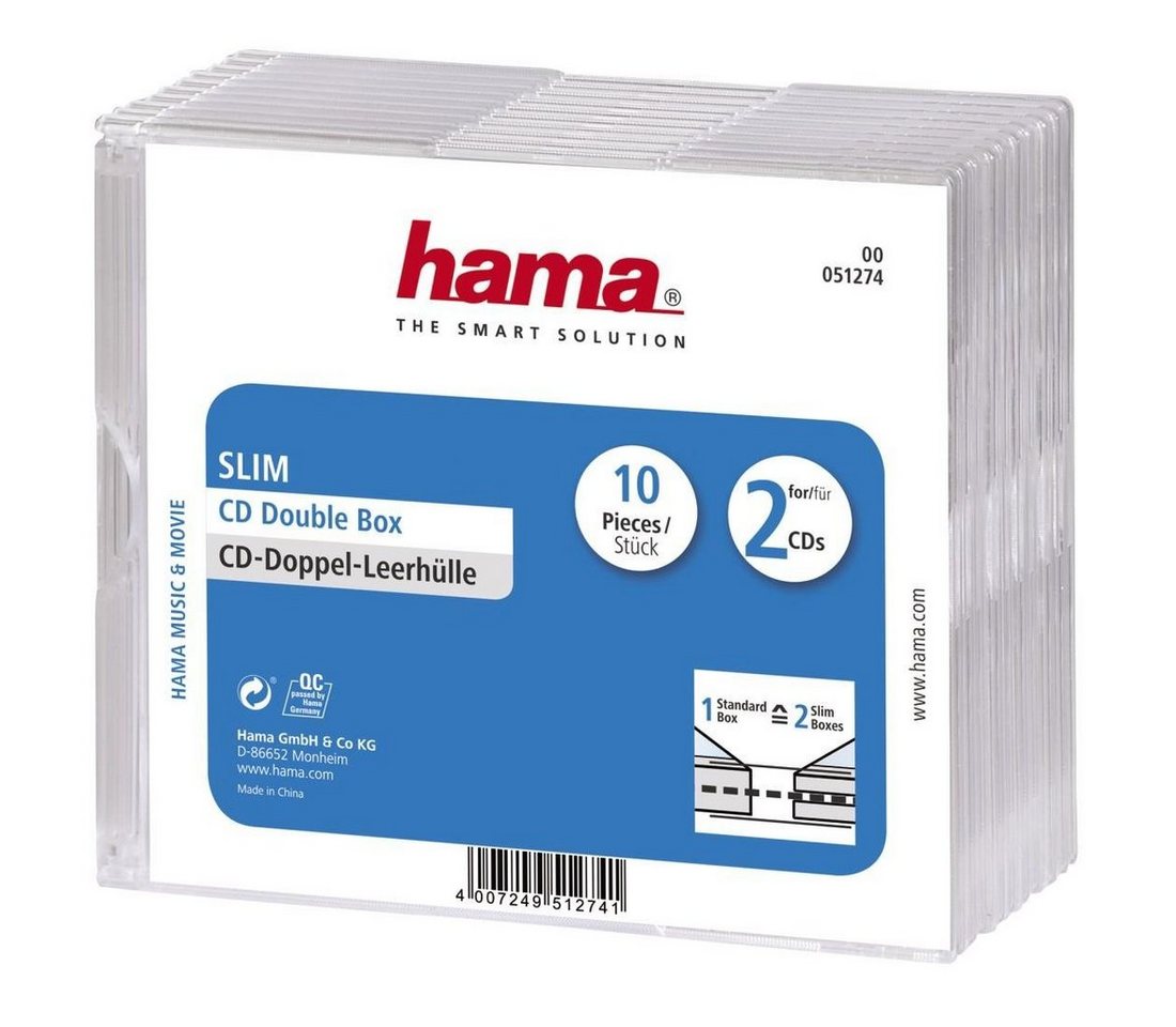 Hama CD-Hülle CD Leerhülle Slim Double, 10er Pack, Transparent, Hülle, Schutzcase von Hama