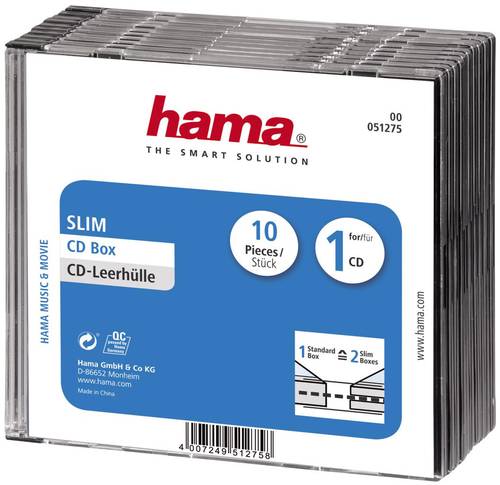 Hama CD Hülle Slim 00051275 1 CD/DVD/Blu-Ray Transparent, Schwarz Polystyrol 10St. von Hama