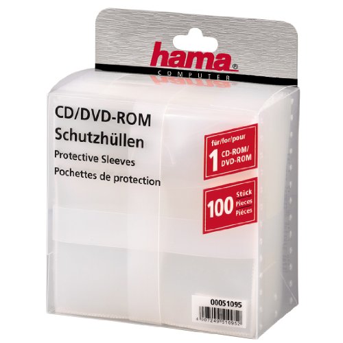 Hama CD-Rom/DVD-Rom/Blu-ray Schutzhüllen (Slim-Design, Sleeve aus Kunststoff, 100 Stück) transparent von Hama