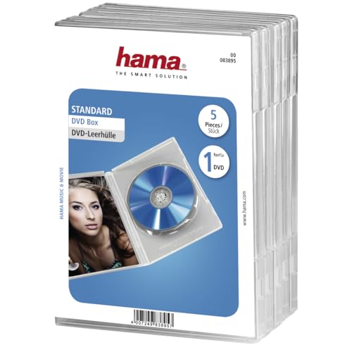 Hama DVD-Hüllen (auch passend für CDs und Blu-rays, mit Folie zum Einstecken des Covers) 5er-Pack, transparent von Hama