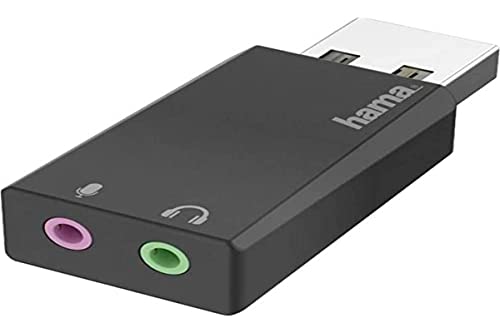 Hama Externe Soundkarte, USB Klinke Adapter (USB Soundkarte für Windows und Mac, Stereo Adapter zum Anschluss von Kopfhörer, Lautsprecher, Mikrofon, Headset an Computer, PC, Laptop, Tablet, PS4, PS5) von Hama